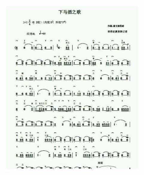 马头琴独奏曲谱《下马酒之歌》_第1张