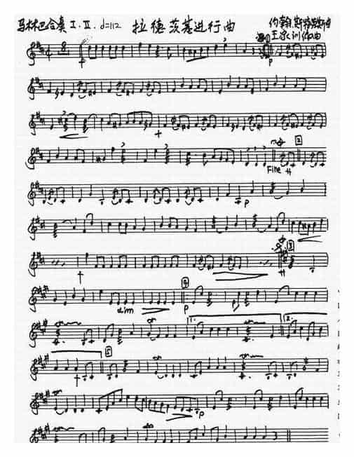 马林巴琴乐谱《拉德茨基进行曲 第一、第二声部》五线谱_第1张