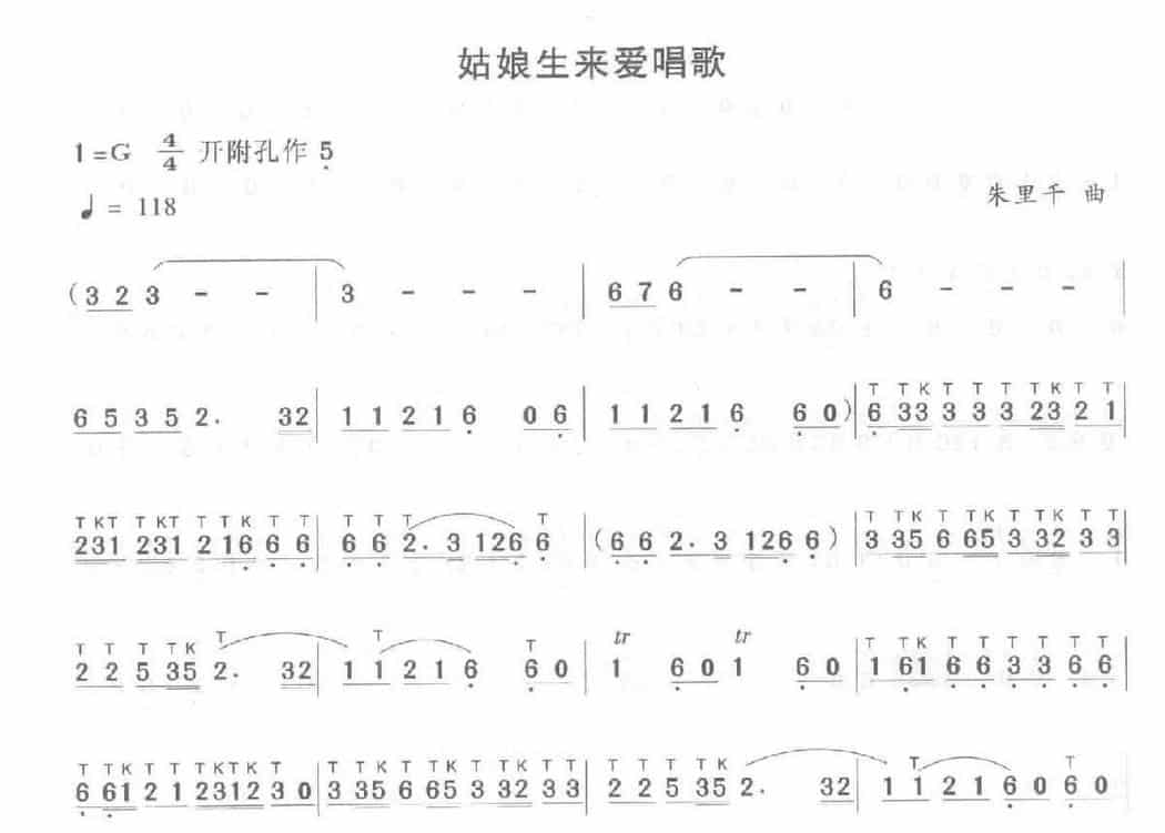 陶笛移植乐曲谱《姑娘生来爱唱歌》_第1张