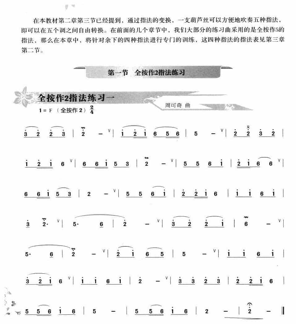 葫芦丝指法练习乐谱【葫芦丝全按作2指法练习】_第1张