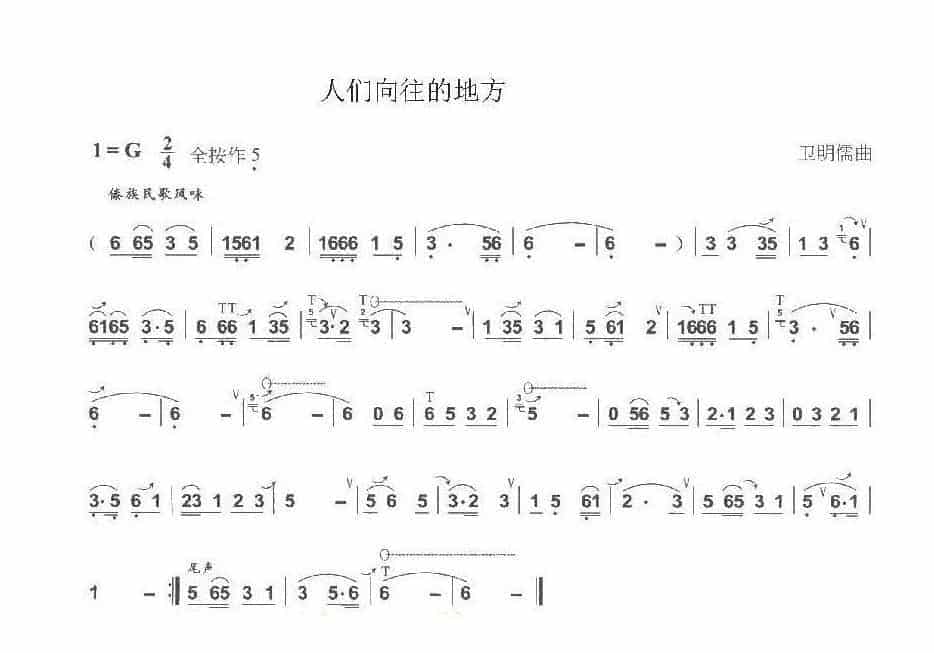 巴乌初级独奏曲《人们向往的地方/卫明儒曲》简单的巴乌乐曲_第1张