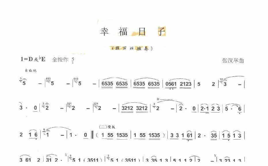 巴乌中高级乐曲《幸福日子》张汉举曲_第1张