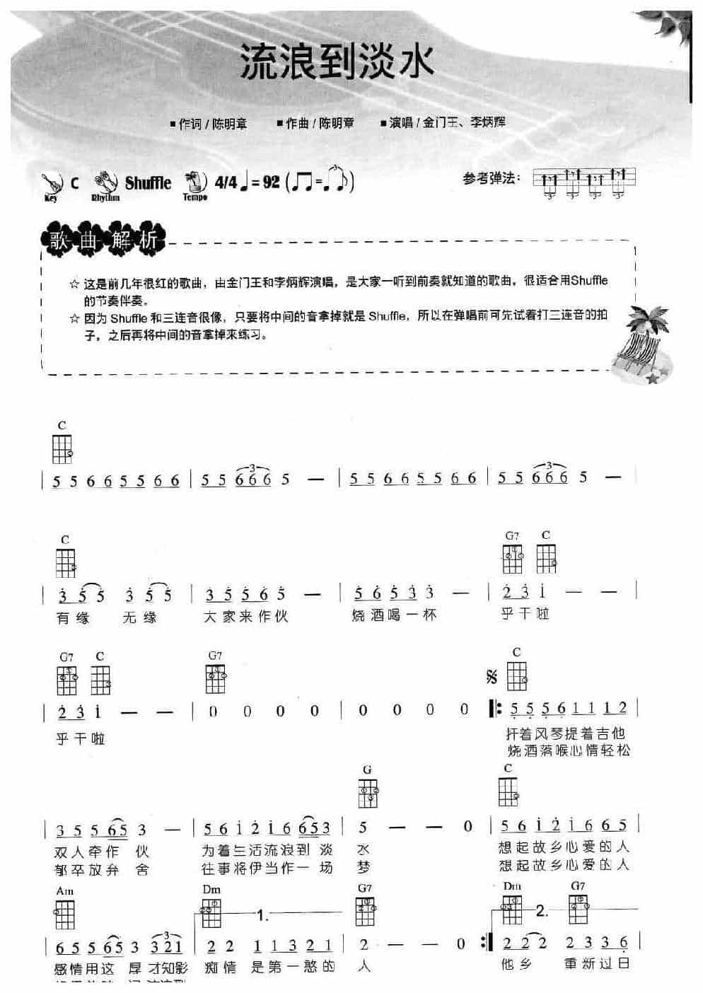 尤克里里音乐形态【Shufile摇曳】教学与练习乐曲谱_第2张
