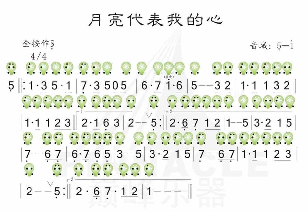 陶笛名曲《月亮代表我的心》全按做5_第1张