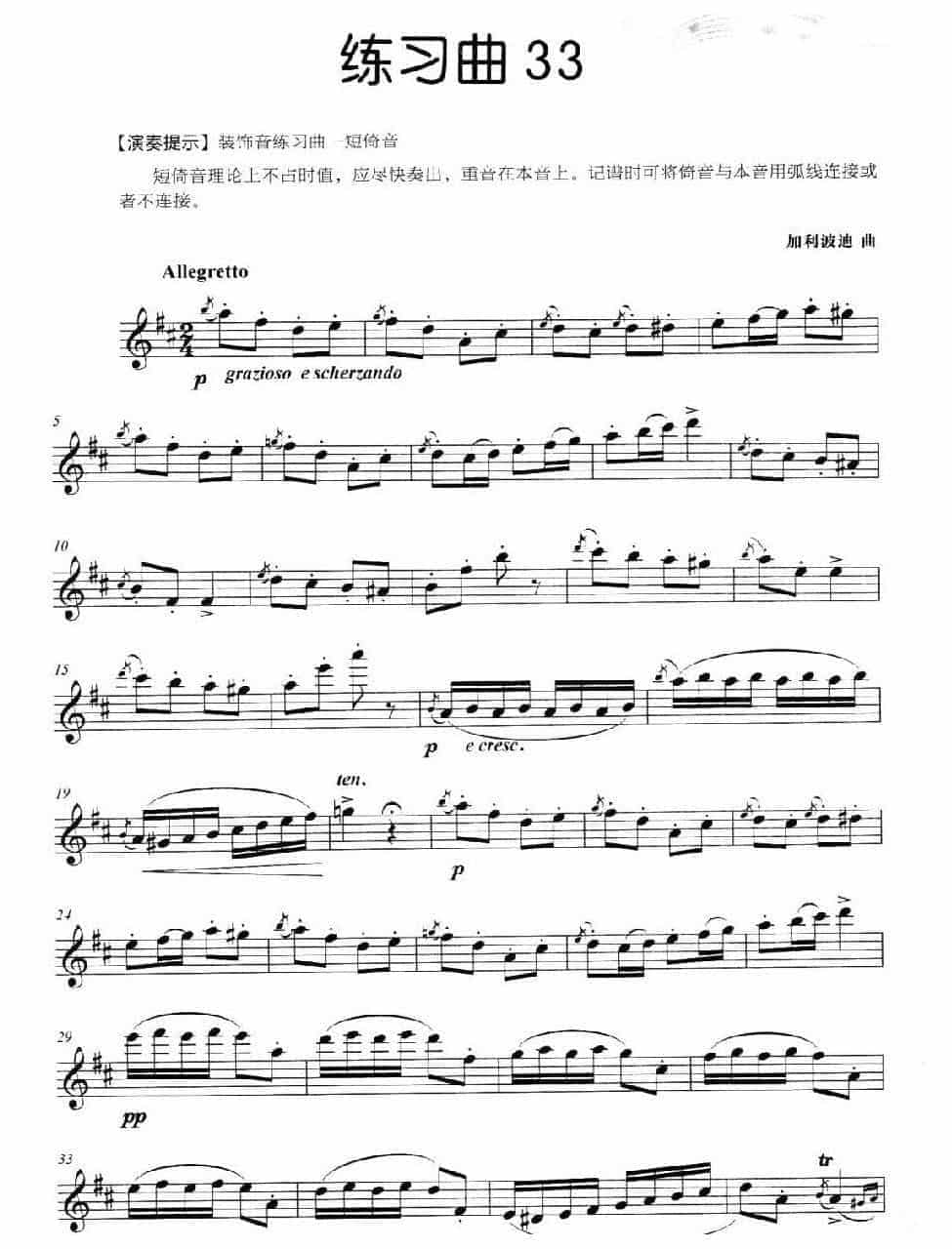 长笛独奏练习曲33《装饰音练习曲 短倚音》附演奏提示_第1张