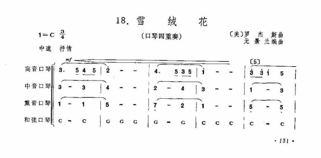 中小学生口琴四重奏曲《雪绒花》_第1张