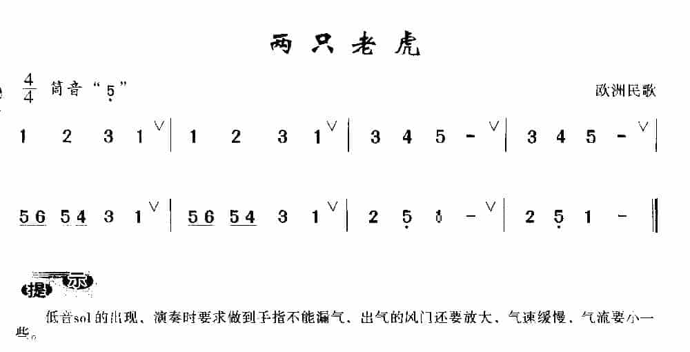 简单的洞箫乐曲《两只老虎》_第1张