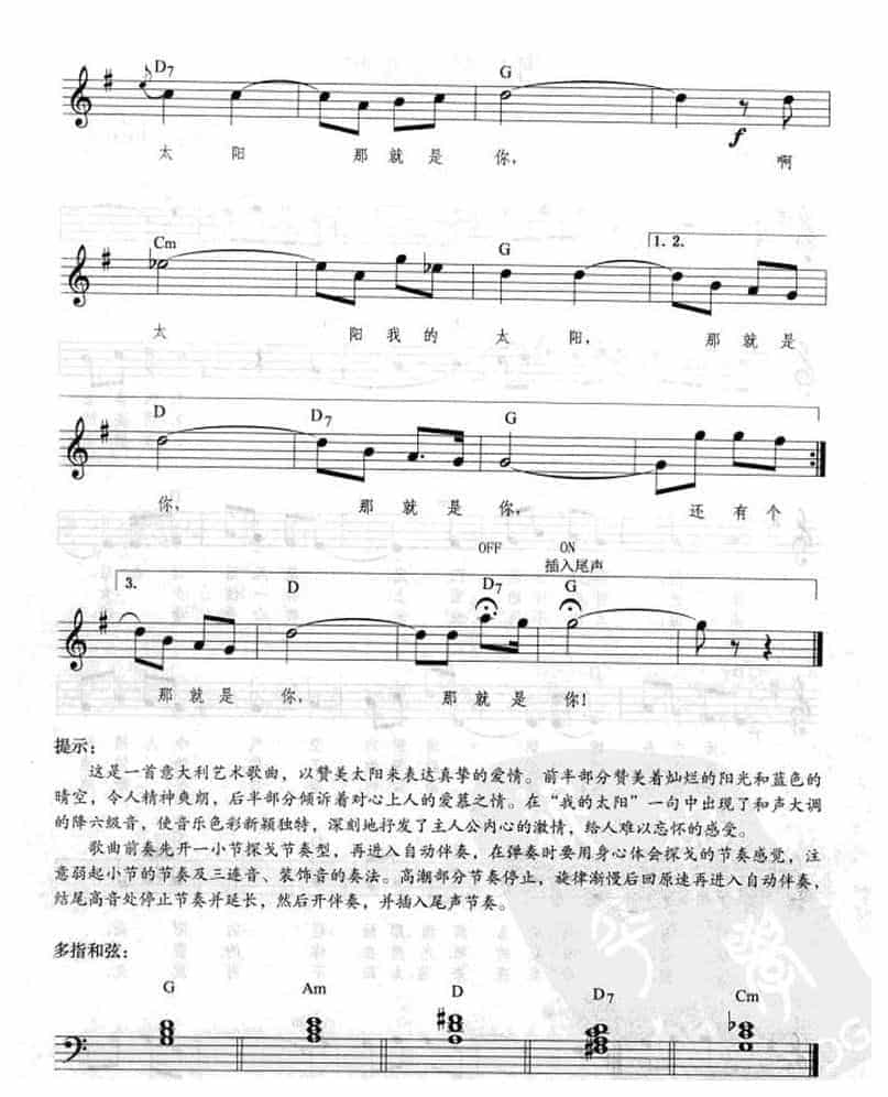 电子琴弹唱乐曲《啊！我的太阳》_第2张