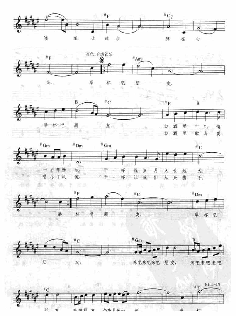 电子琴弹唱乐曲《举杯吧，朋友》_第2张