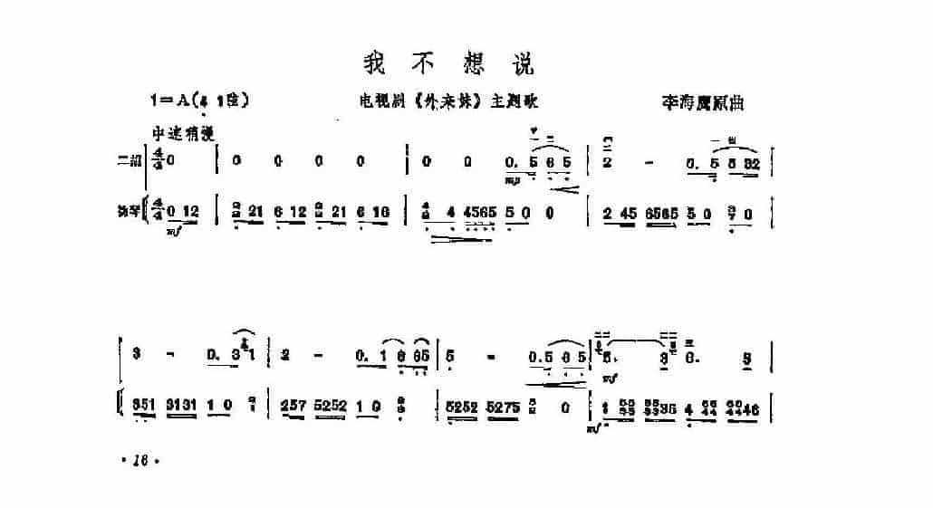 经典二胡小曲《我不想说 电视剧外来妹主题歌》李海鹰原曲_第1张