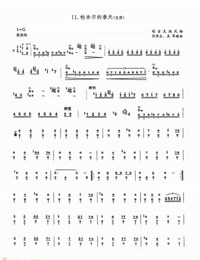 扬琴曲谱：帕米尔的春天_第1张
