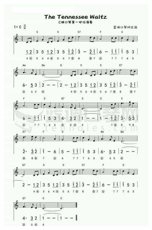 口琴简谱【the tennessee waltz】带五线谱_第1张