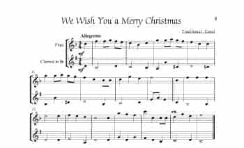 长笛、单簧管圣诞颂歌二重奏曲谱：We Wish You a Merry Christmas（for flute and clarinet in Bb）