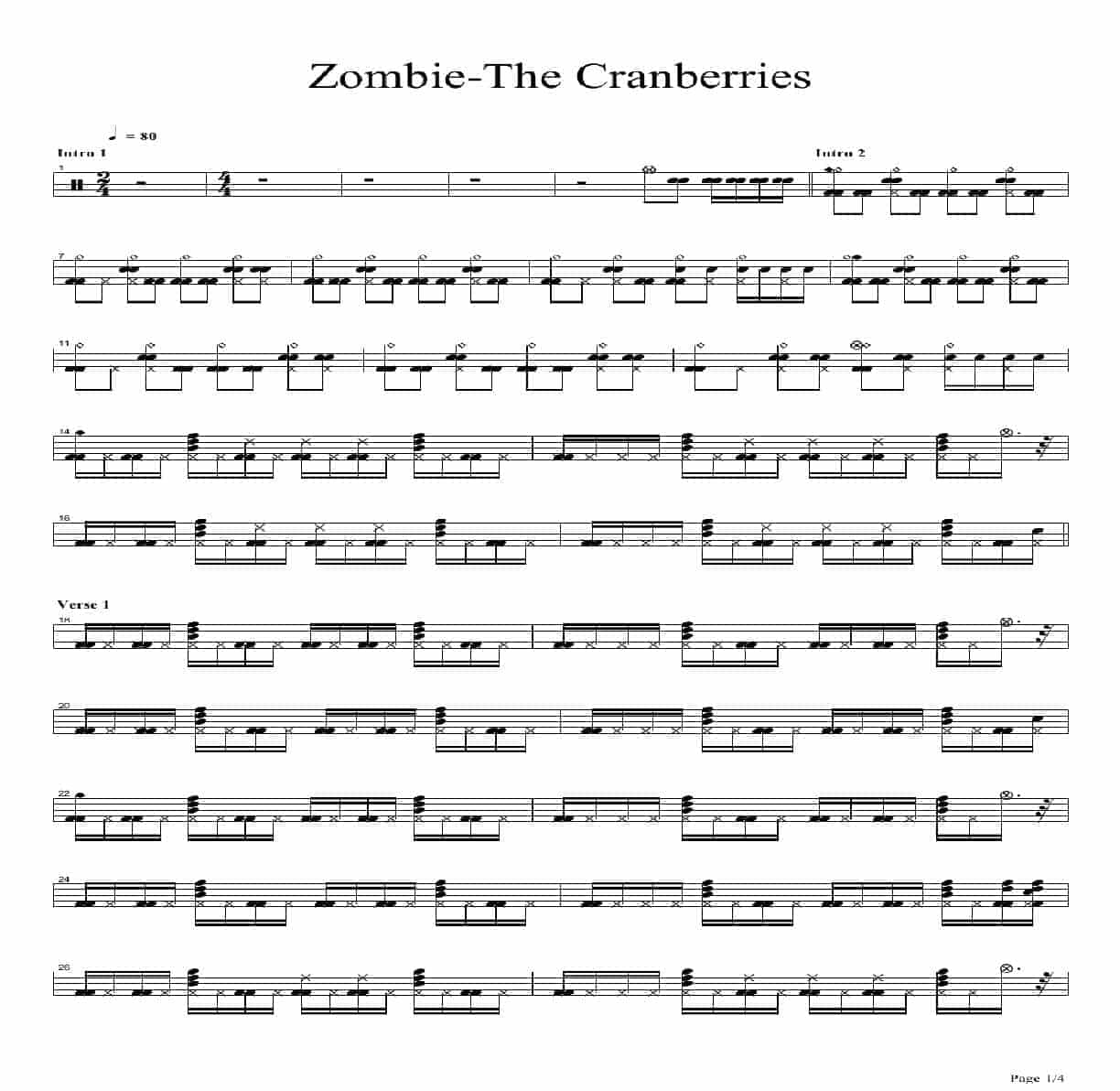 zombie-the cranberries鼓谱_第1张