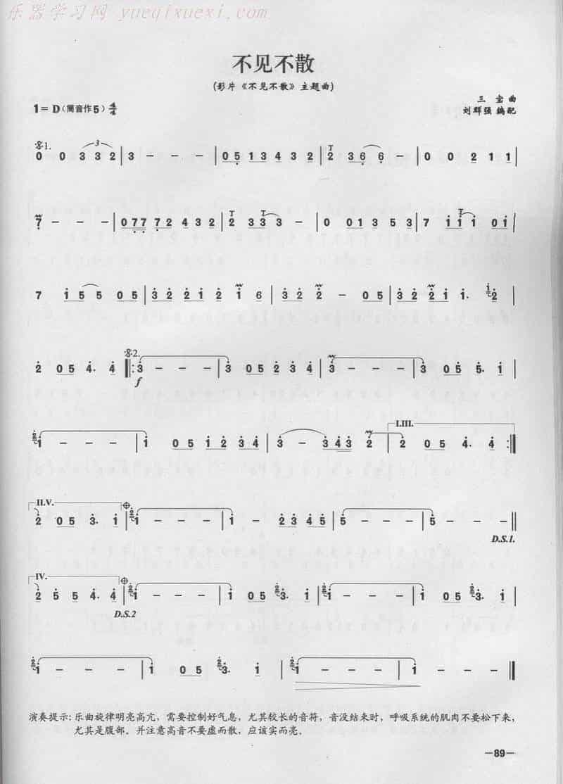 笛子演奏通俗歌曲谱之：不见不散_第1张