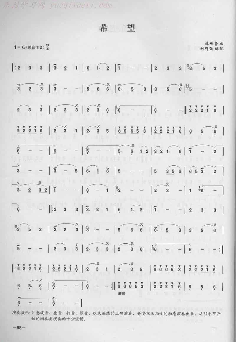 笛子演奏通俗歌曲谱之：希望_第1张