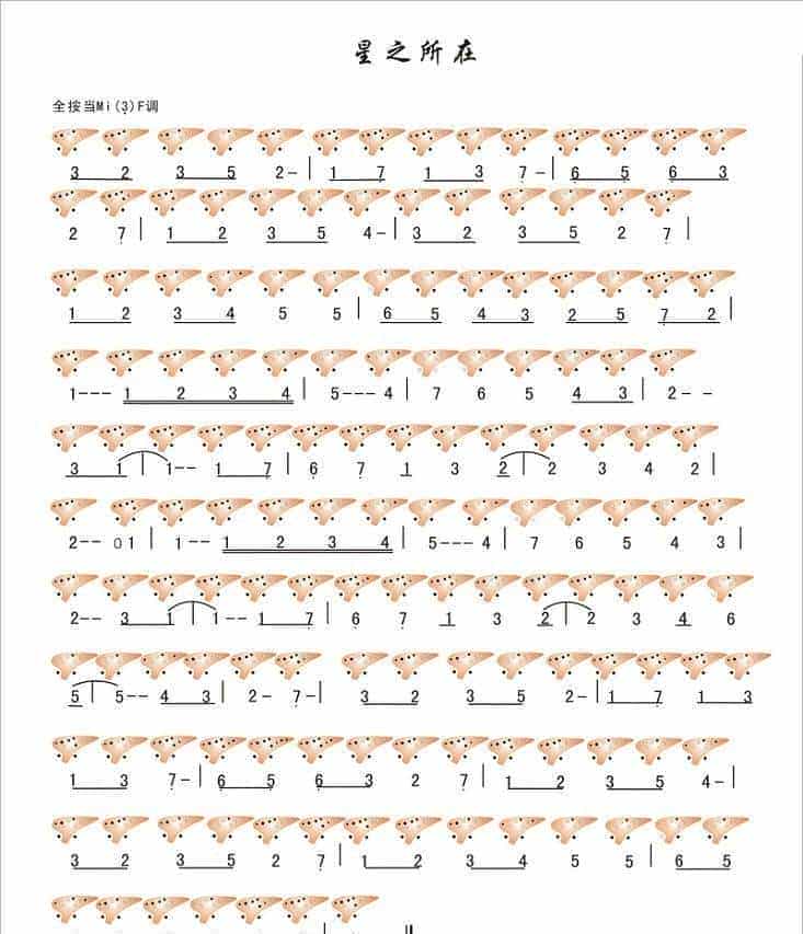 12孔陶笛曲谱:星之所在_第1张