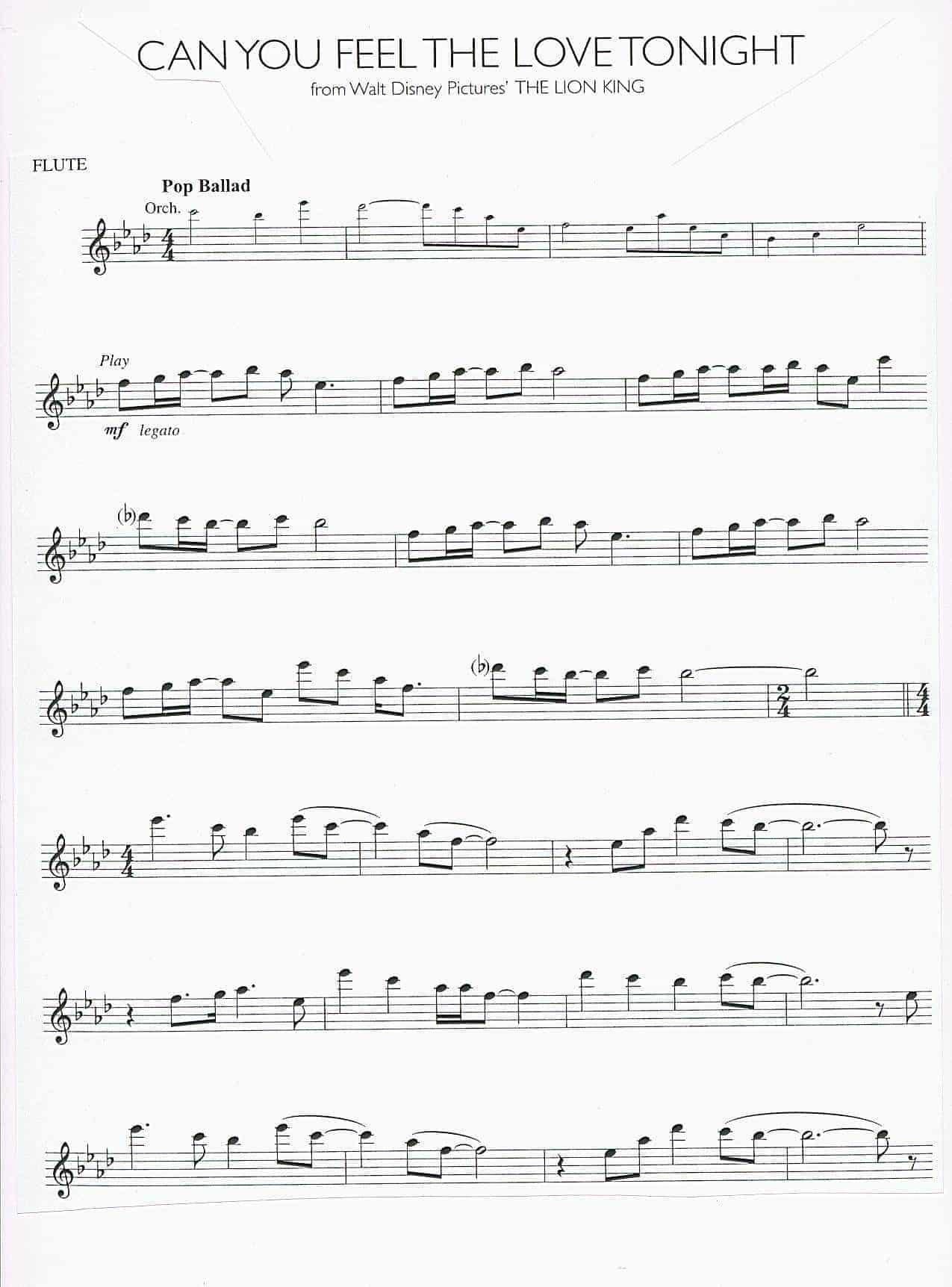 Disney＂Lion King＂內的＂Can you feel the love tonight＂譜_第1张