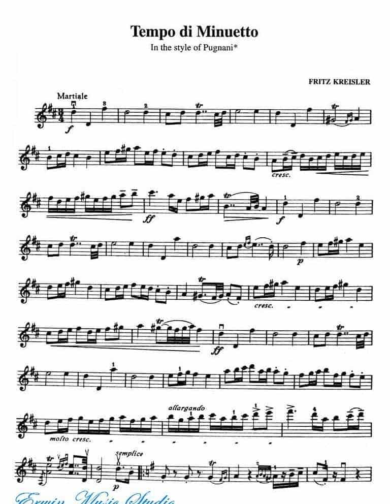 克萊斯勒-小步舞曲 (步里亚尼风格)Violin Fritz Kreisle, Tempo di Minuetto In the style of Pugnani_第1张