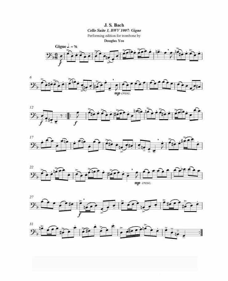 长号谱 BACH Cello Suite For Trombone_第5张