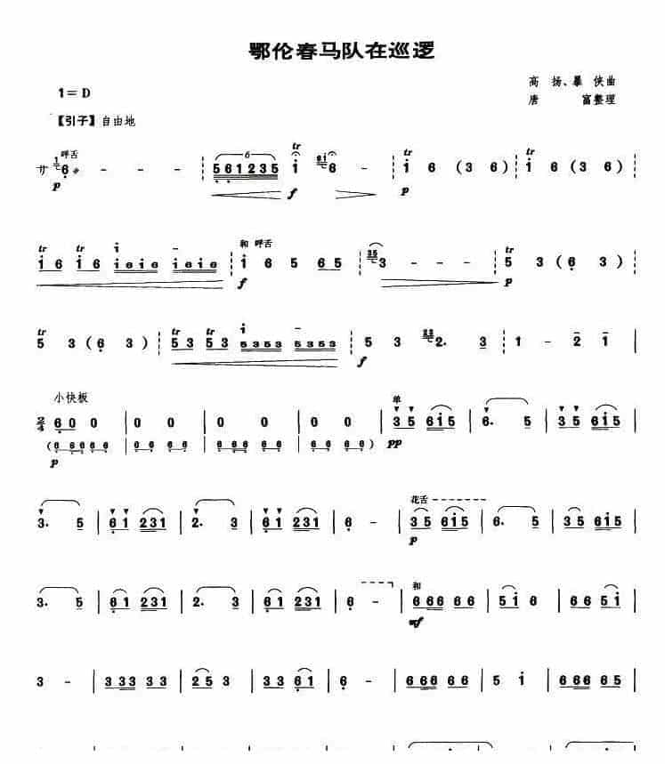 笙谱大全【鄂伦春马队在巡逻】高扬 暴侠曲_第1张