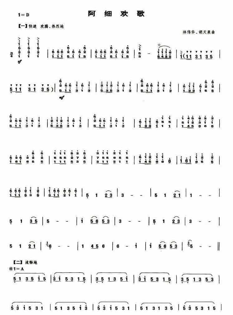 笙谱大全【阿细欢歌】林伟华 胡天泉曲_第1张