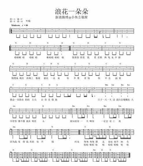 尤克里里图片谱【浪花一朵朵】UKULELE曲谱_第1张