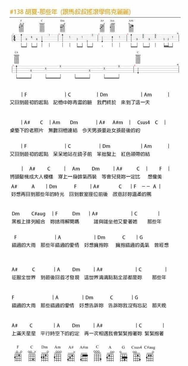 马叔叔尤克里里视频教学之《胡夏 那些年》_第1张