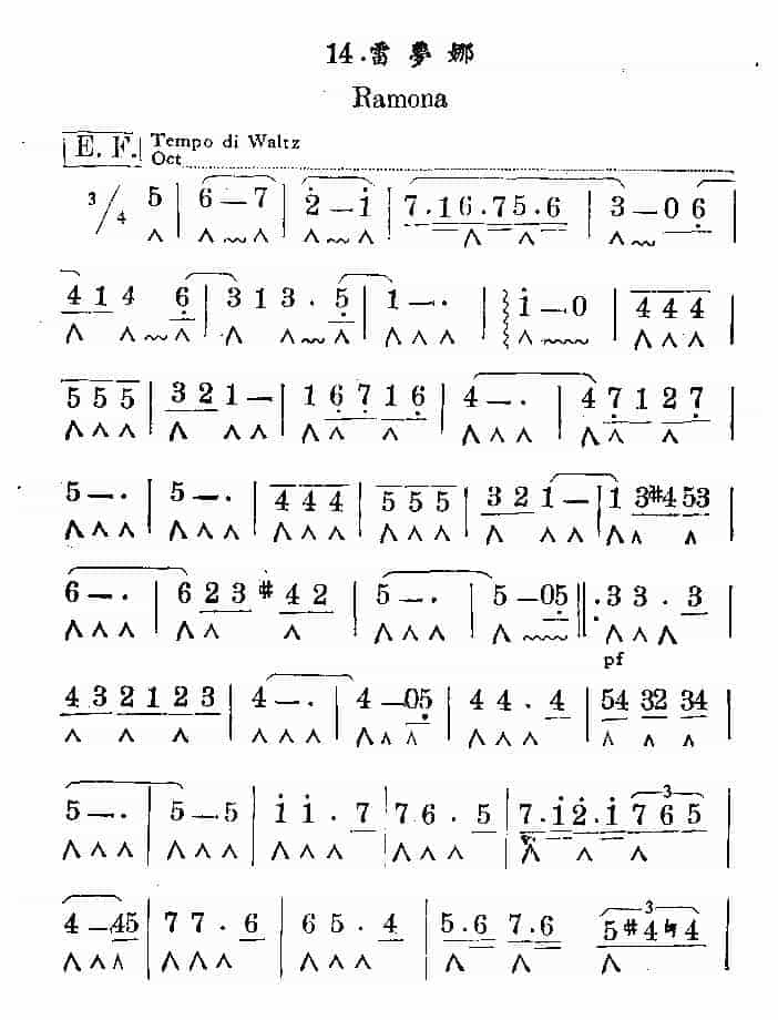 复音口琴简谱【雷梦娜 Ramona】复音口琴老乐曲 四十年代中期歌曲_第1张