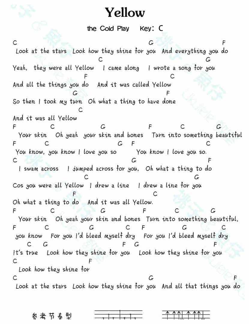 UKULELE谱【Yellow】Coldplay_第1张