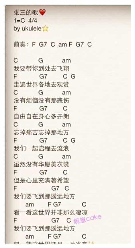 UKULELE谱【张三的歌】李寿全/齐秦_第4张