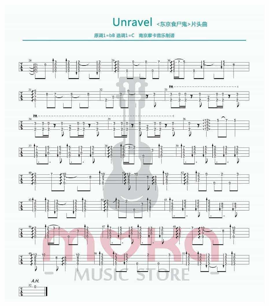 UKULELE谱【Unravel】北嶋彻《东京食尸鬼》指弹_第1张