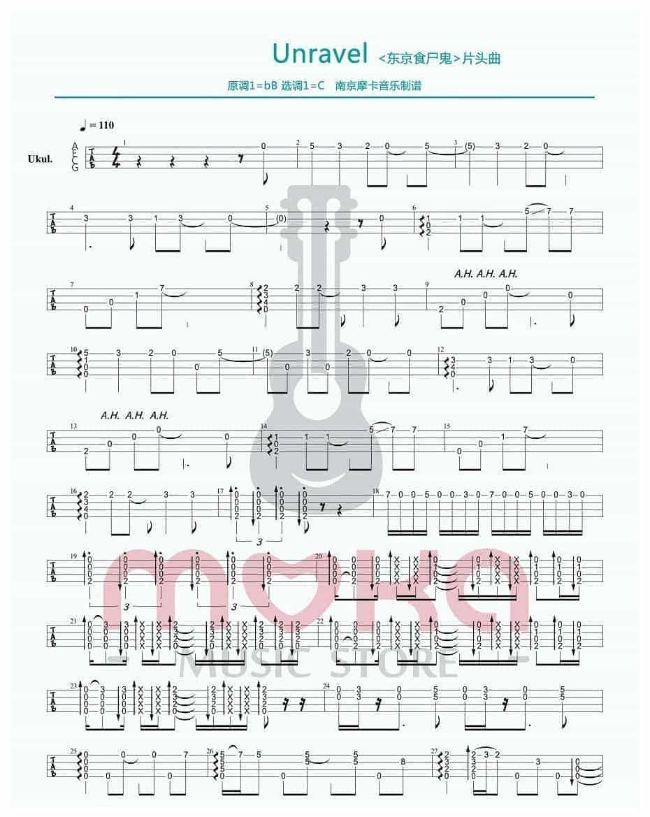 UKULELE谱【Unravel】北嶋彻《东京食尸鬼》指弹_第2张
