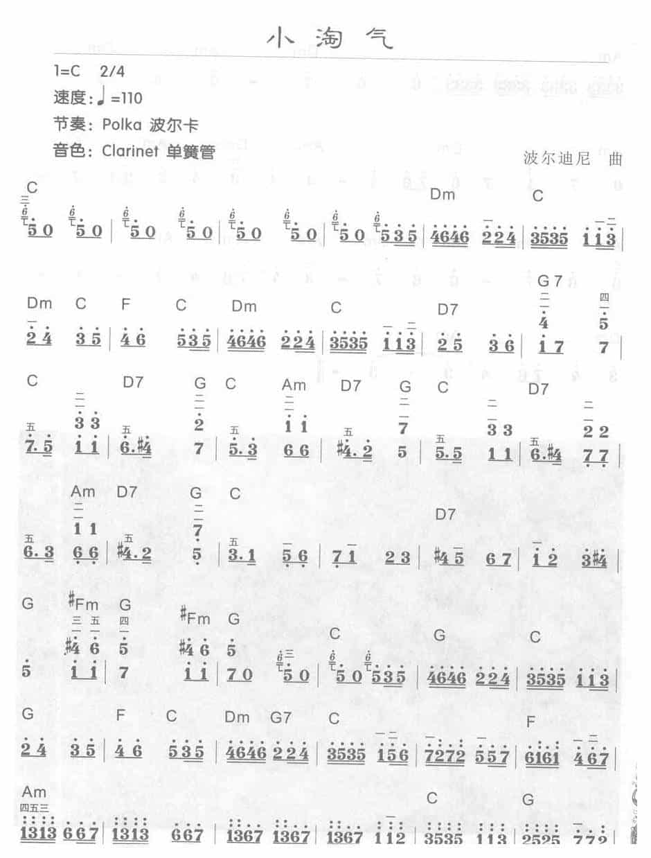 电子琴C大调a小调乐曲【小淘气】简谱带和弦_第1张