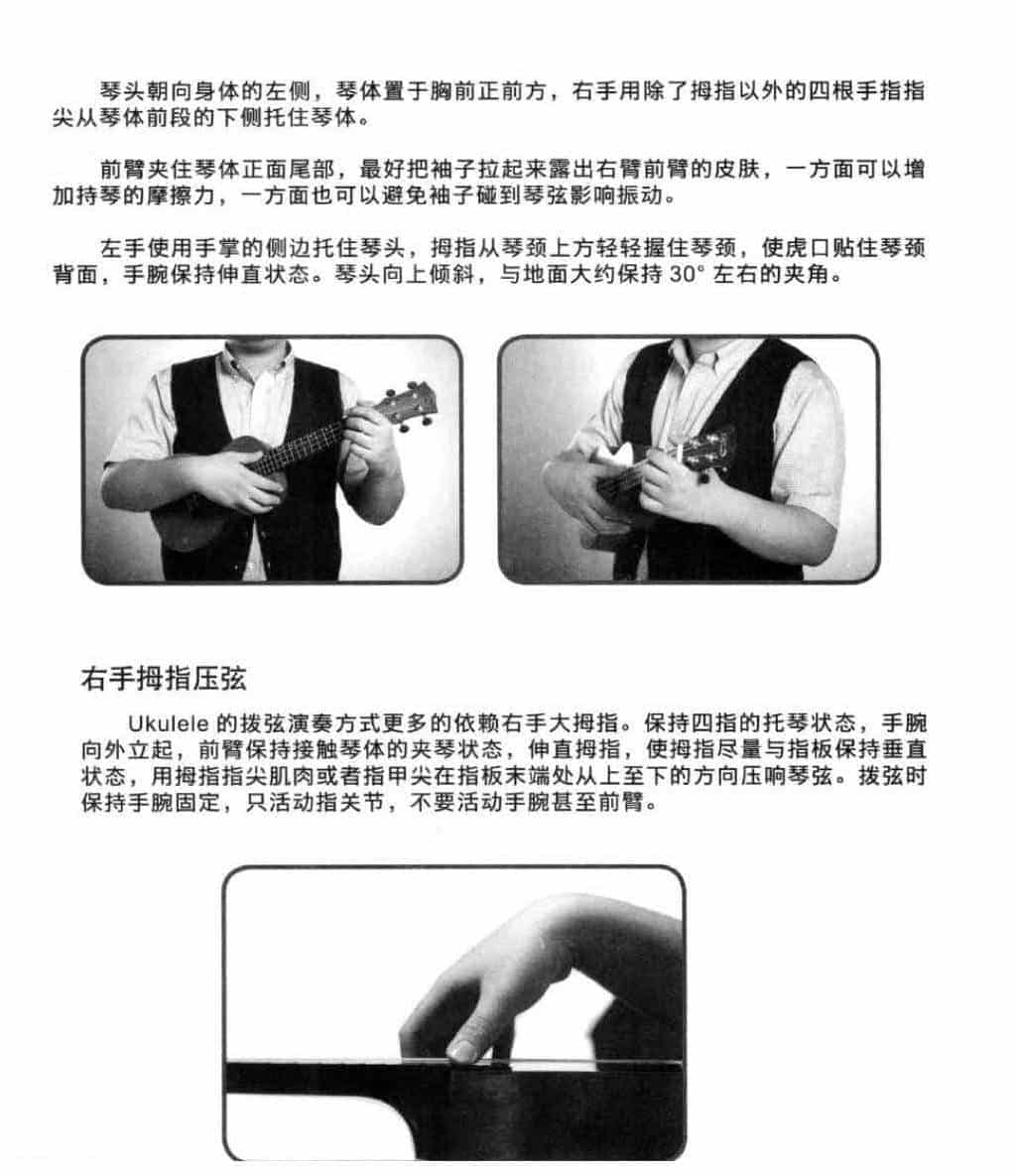 尤克里里正确持琴方法 ukulele右手拇指压弦与左手按弦摇滚持琴法_第1张