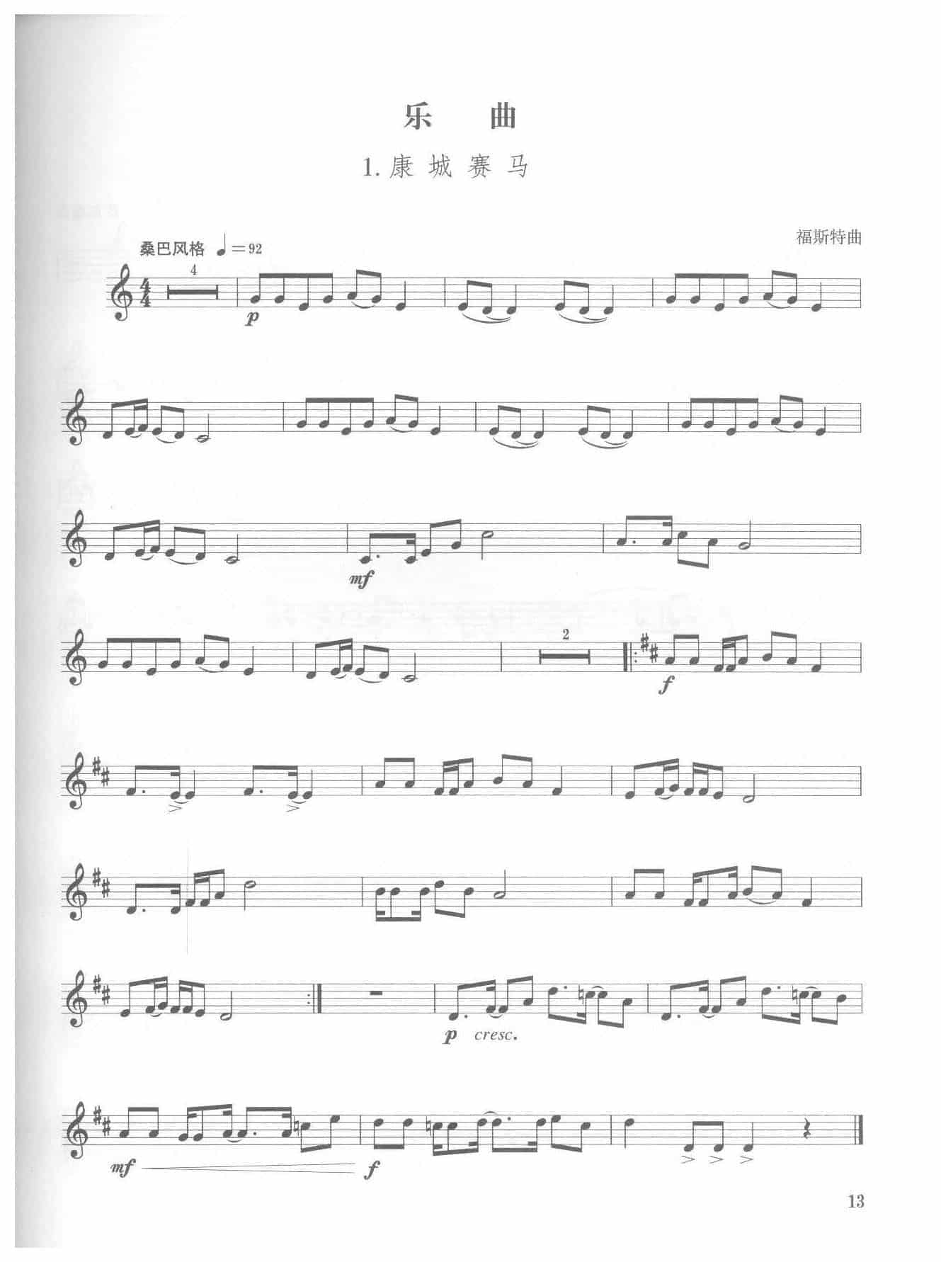 全国小号演奏考级作品集《康城赛马》第二级乐曲_第1张