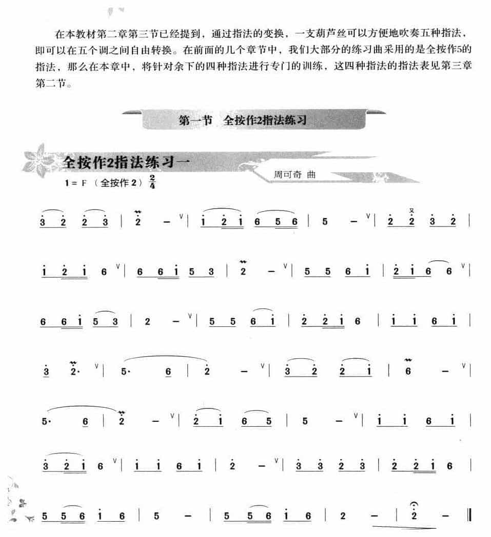 葫芦丝指法练习乐谱【葫芦丝全按作2指法练习】_第1张