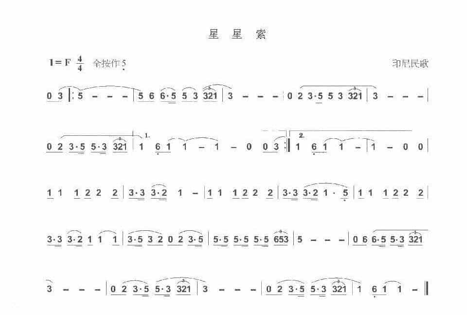 巴乌初级独奏曲《星星索/印尼民歌》简单的巴乌乐曲_第1张