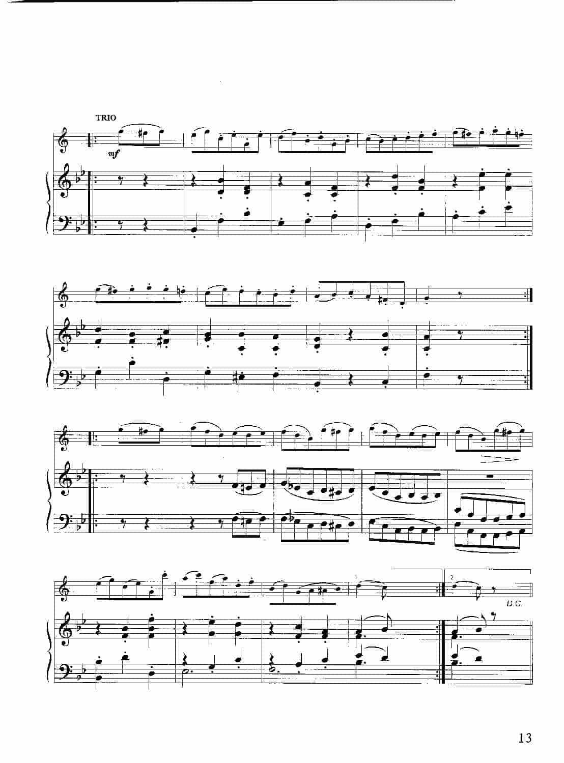 单簧管名曲教学五线谱：G大调小步舞曲（附钢琴伴奏谱）德·贝多芬曲_第2张