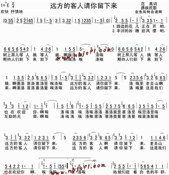 葫芦丝曲谱精选：远方的客人请你留下来_第1张
