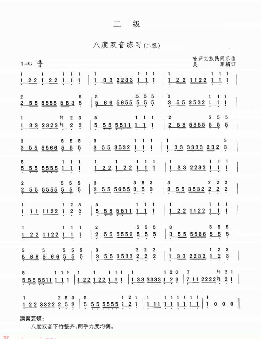 扬琴曲谱：八度双音练习_第1张